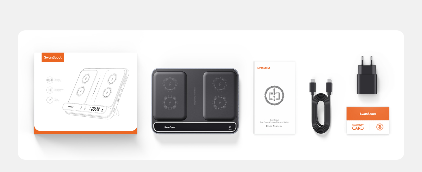 Двопортова індукційна зарядка SwanScout 504 для 2 телефонів та AirPods/Galaxy Buds (30W)