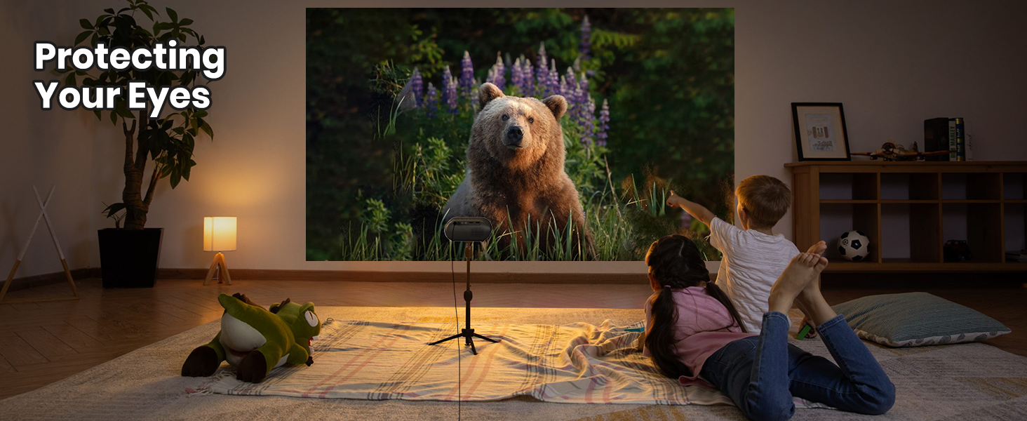 Портативний проєктор Mini Beamer 1080p з Wi-Fi, Bluetooth та штативом. Підтримка HDMI, USB, смартфонів, TV-Stick. Ідеально для домашнього кінотеатру та спальні. Чорний колір.