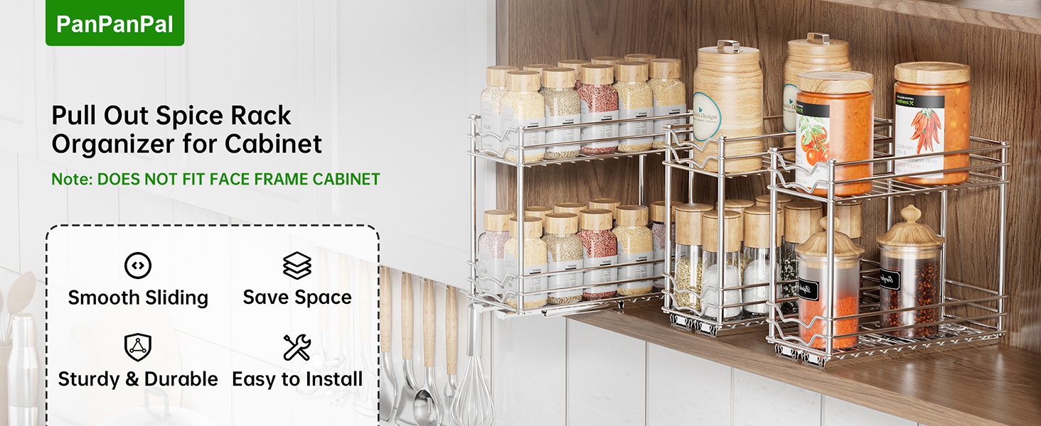 Висувна полиця для спецій, 2 яруси, органайзер для кухні, регульована висота, металева, срібна. Організатор для шафи на кухні, розмір 26,4х12,5х24,3 см