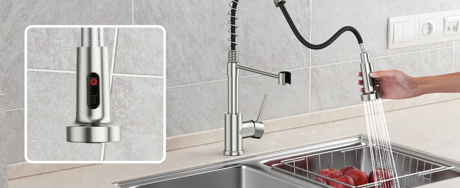 Кухонний змішувач Rainsworth з нержавіючої сталі з двома режимами струменя та висувною лійкою, 360° обертання, висота 45 см