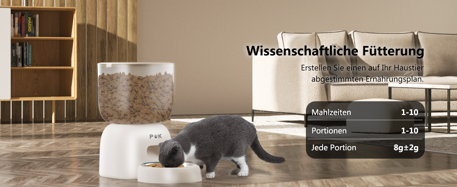 Автоматичний годівник для котів PUPPY KITTY з Wi-Fi керуванням через додаток, з нержавіючою чашею, функцією запису 10 секунд, 1-10 прийомів їжі на день (Бежевий)