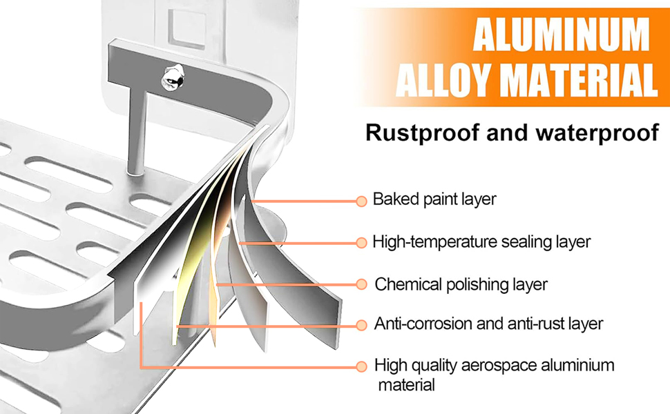 Поличка для душу без свердління, алюміній, 2 шт. Водостійка поличка для ванної кімнати, органайзер для шампуню, аксесуарів, 30,5×13×5,5 см (A Срібло)