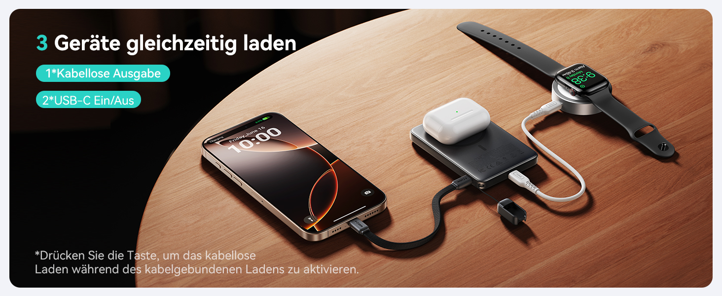 INIU Power Bank Magsafe 10000mAh 45W Qi2, чорний. З кабелем USB-C та підставкою, для iPhone 17/16/15/14/13