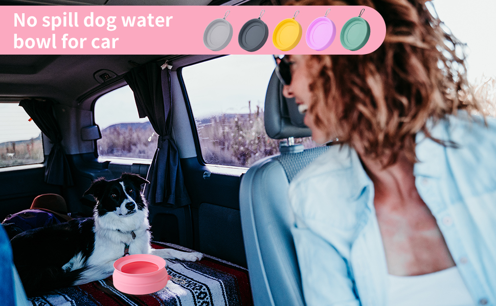 Складаний миска для води для собак SLSON, витокозахисний, портативний, для подорожей на авто, персиково-рожевий (жовтий)