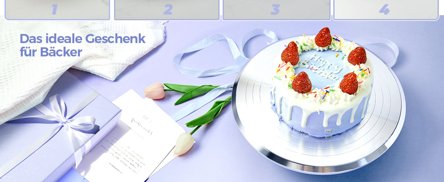 Ohuhu Поворотна платформа для тортів, 30 см, алюмінієвий сплав, з 2 шпателями та 3 скребками для декорування та випікання, подарунок для кондитерів, срібна