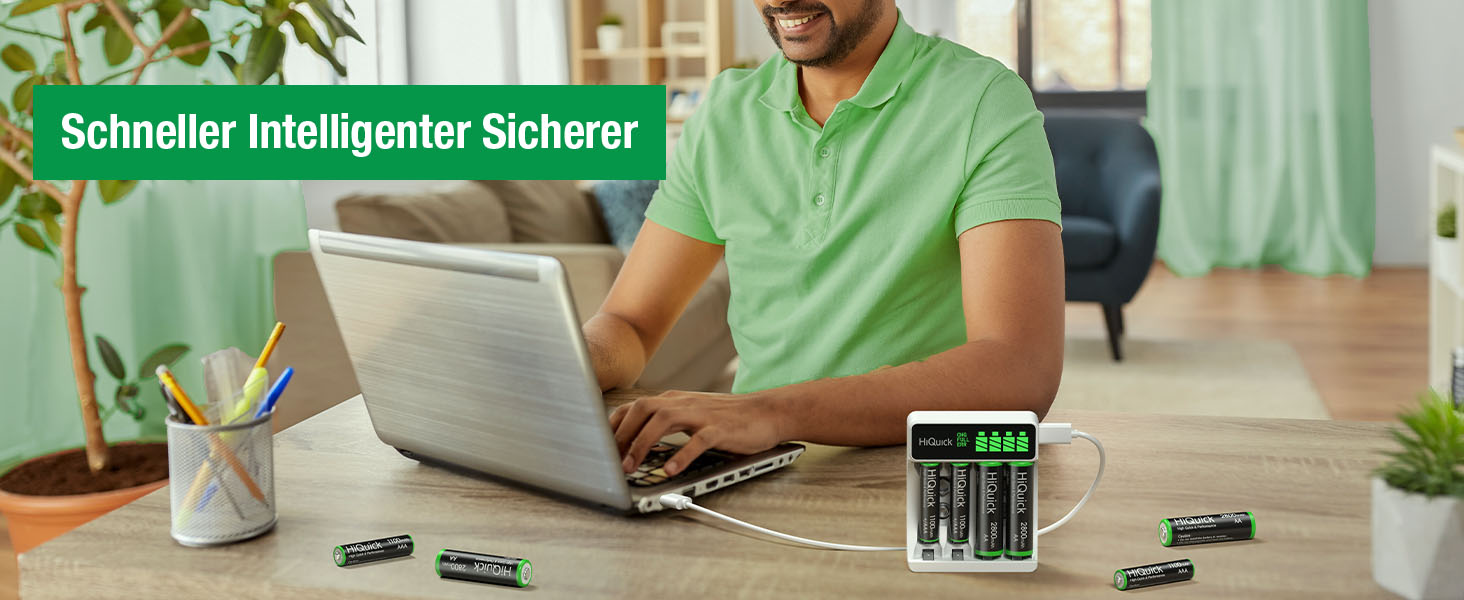 Зарядний пристрій HiQuick для акумуляторів NI-MH/NI-CD AA/AAA з LCD-дисплеєм, 4 слоти, швидка зарядка