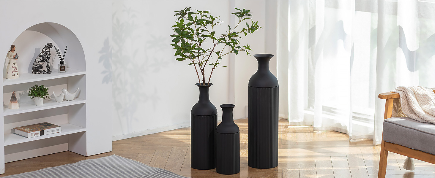 Large White Metal Floor Vase - Modern Textured Design, 68/51/41cm - Perfect for Pampas Grass & Home Decor