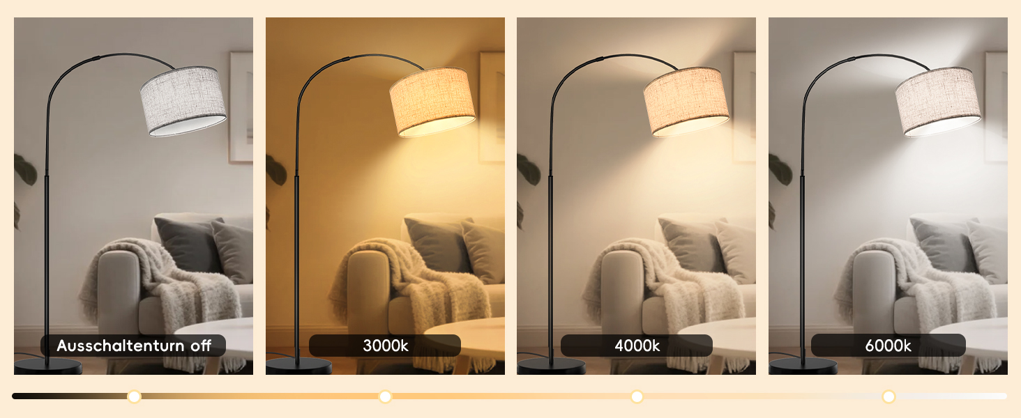 Стійка лампа для вітальні з 3 режимами кольору, 12W, LED, з абажуром з льону, вимикач на ніжці, диммер. Підходить для спальні, читання, офісу та інших приміщень.