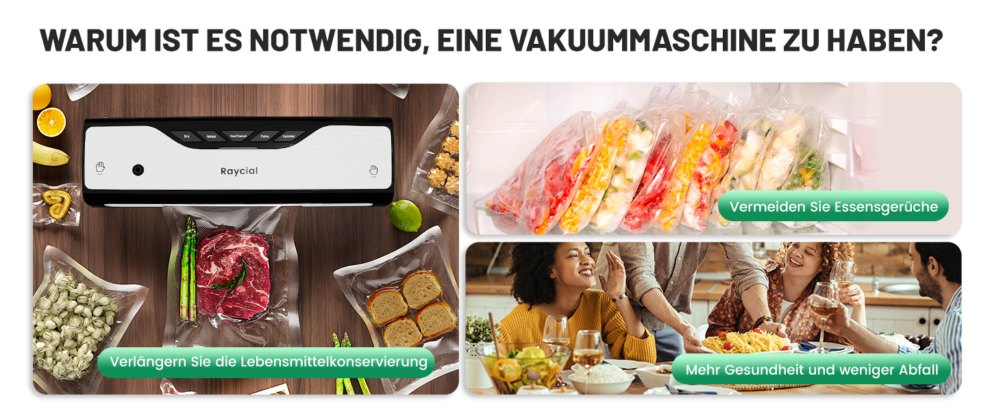 Вакуумний пакувальник Raycial 5-в-1: для сухої/вологої їжі, консервів, з набором пакетів та ріжучим ножем, чорний