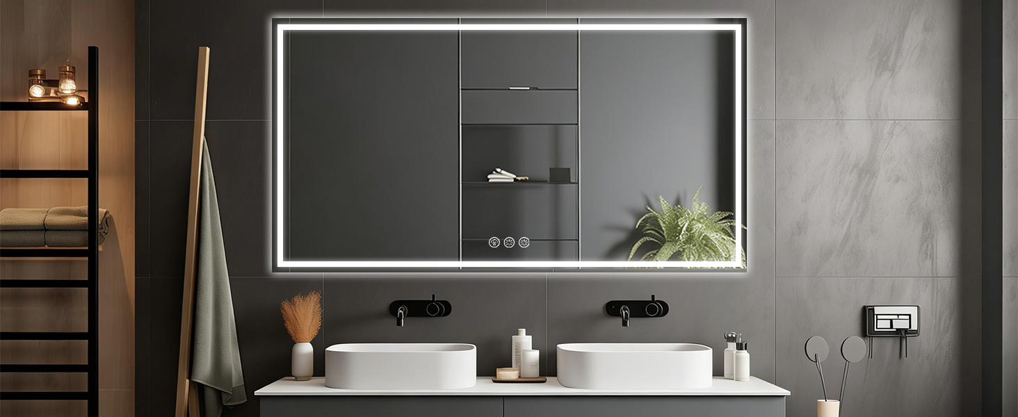 Дзеркало для ванної кімнати 50x70 см з підсвічуванням LED, антизапарник, диммер, 3 кольори світла