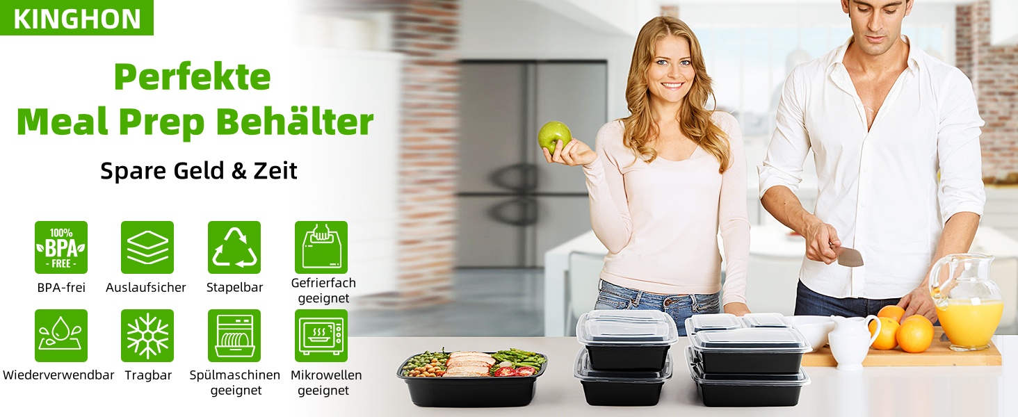 Набір контейнерів для їжі Meal Prep, 20 шт., 32 oz (2 відділення) - BPA Free, для мікрохвильової печі, морозильника та посудомийної машини