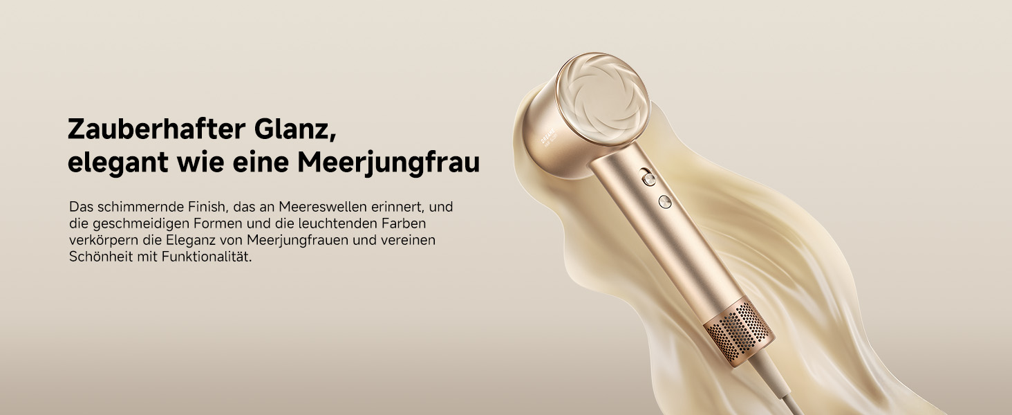 Фен DREAME Hair: Швидке сушіння, 110 000 обертів/хв, іонізація, регулювання температури та потужності, насадки, тиха робота, білий (золотий, Glory Mix)