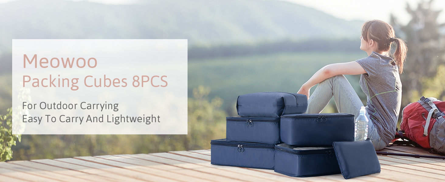 Органайзер для валізи Meowoo, набір 8 шт., Packing Cubes для подорожей та бізнесу, система зберігання багажу (Морська синя)