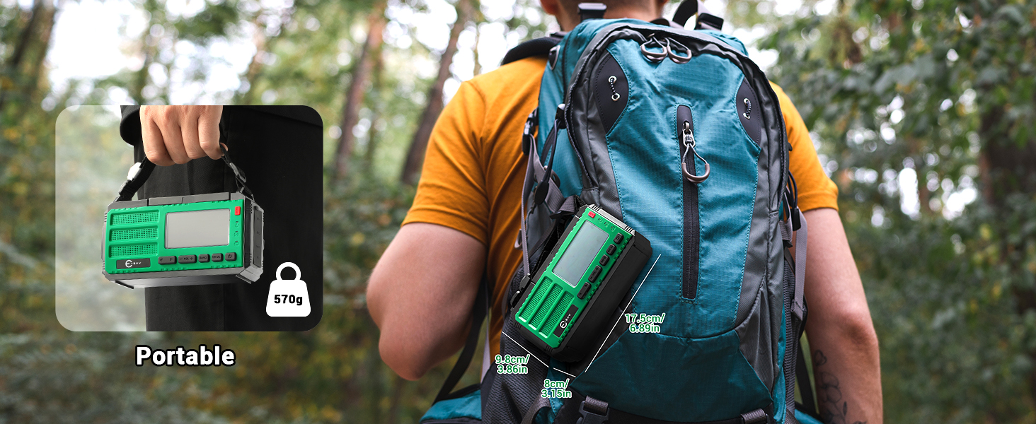 Радіоприймач Esky Kurbelradio з сонячною батареєю, 10000mAh, AM/FM, USB-зарядка, LED-ліхтарик, SOS-сигнал, компас, портативне для кемпінгу та надзвичайних ситуацій, зелений