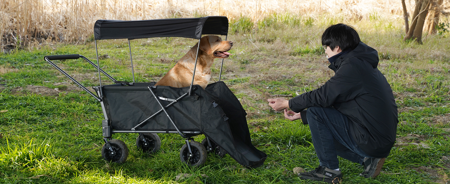 Складаний візок для собак REDCAMP з висувним задом, міцний, 134 л, великий, для кемпінгу, саду, спорту, покупок (Чорний, з сонцезахистом)