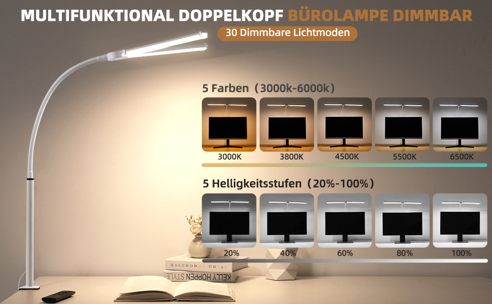 LED лампа настільна диммерна з пультом, 5 кольорів та 5 рівнів яскравості, функція пам'яті, для офісу та дому