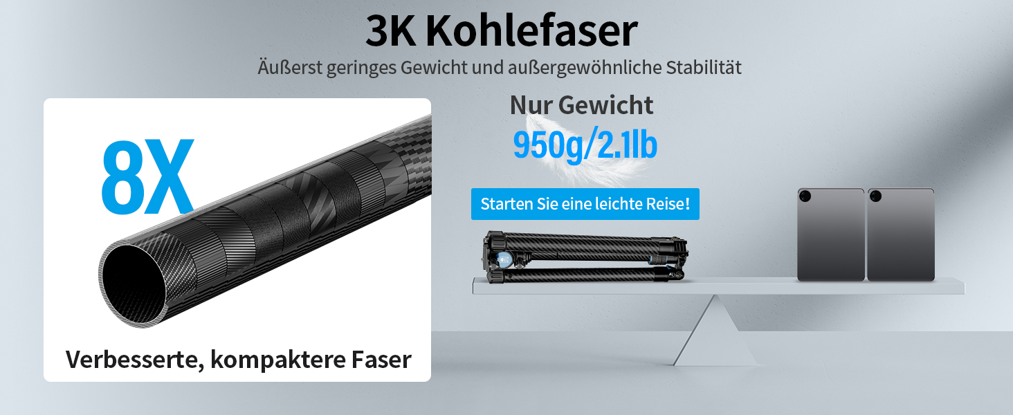 Штатив SIRUI Traveler X Carbon з Fluid-головкою та Quick-Twist системою для Arca Swiss, Ultraleichtes Reisestativ для DSLR/Відеозйомки, реверсивна центральна колона, 0.95kg