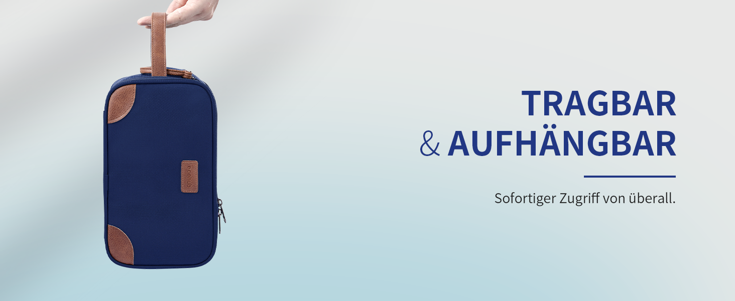 Чоловіча дорожня косметичка Ecohub, водонепроникна, з відділенням для мокрого одягу, з ремінцями, з перероблених матеріалів, з двома блискавками (синьо-зелена)