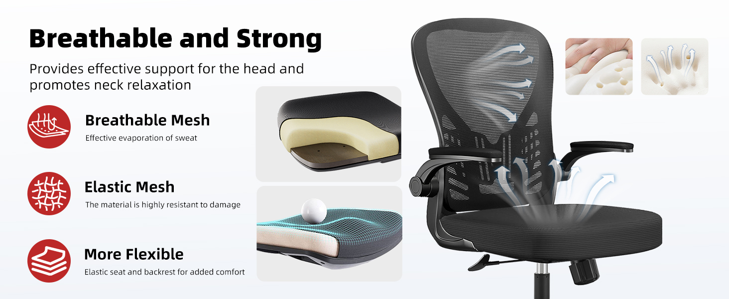 Офісне крісло для комп'ютера з регулюванням висоти, підлокітниками, сітчастою спинкою, функцією гойдання та підтримкою попереку, чорне (для офісу та дому)