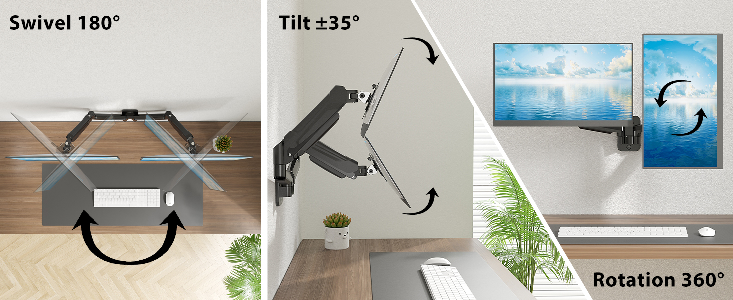 Підставка для двох моніторів BONTEC, 13-32 дюйми, регулювання висоти, поворот та нахил, VESA 75x75/100x100, до 9 кг, для офісу та геймінгу