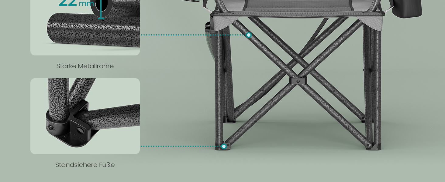 Крісло туристичне SONGMICS з підсклянником, складне, до 205 кг, сіре (шалений камінь)