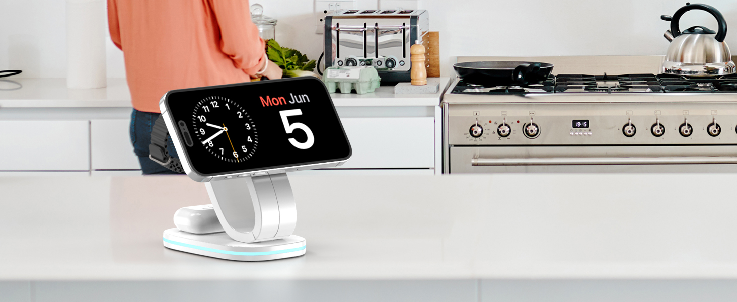 Зарядний пристрій Aimtel Schwanenhals 3-в-1 Qi2 MagSafe для Apple Watch, iPhone 17 Pro Max/17/16/15 та AirPods (30W) білий