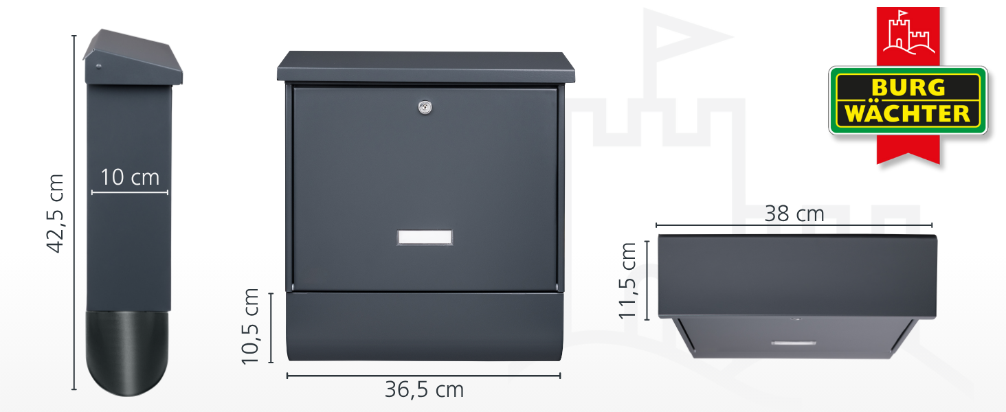 Поштовий ящик Burg-Wächter AMZ 2500 NI антрацит з газетницею та табличкою для імені, формат DIN C4, 2 ключі, нержавіюча сталь