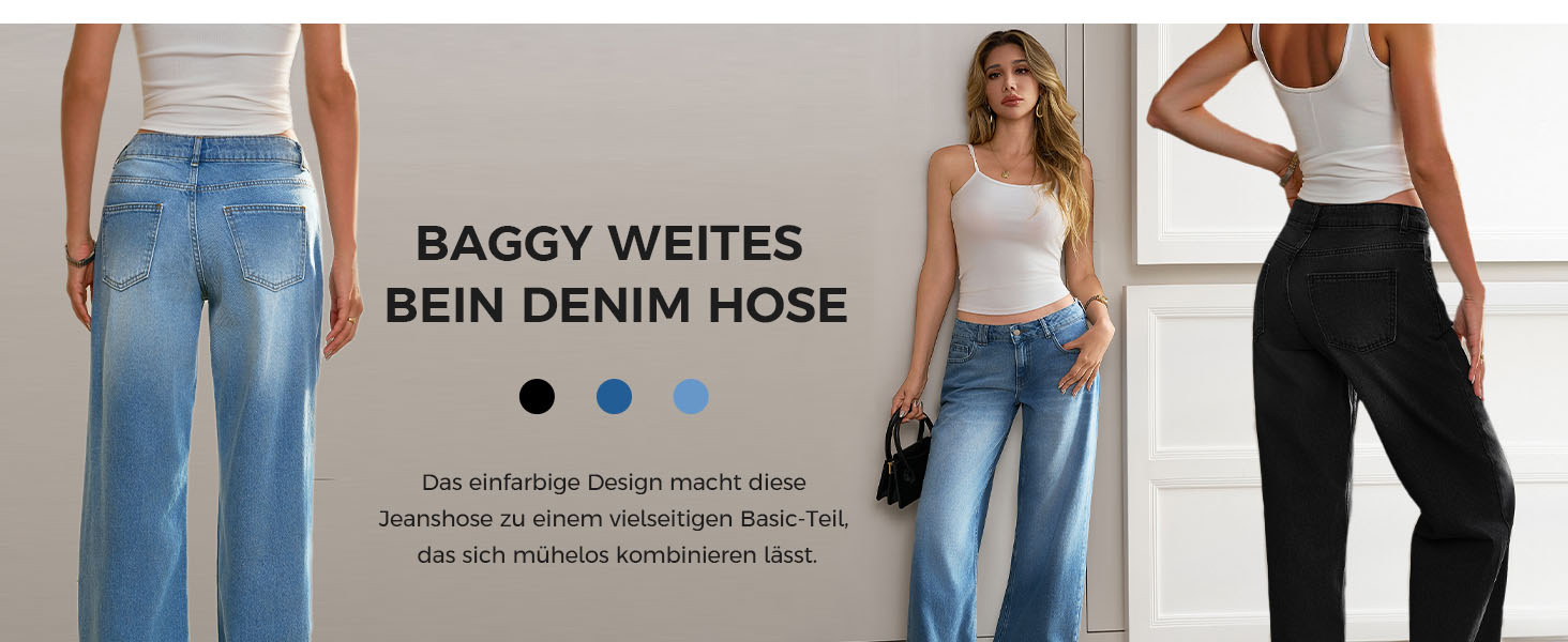 Джинси жіночі Fisoew Baggy з широкими штанинами, середньої посадки, темно-сині, розмір 40