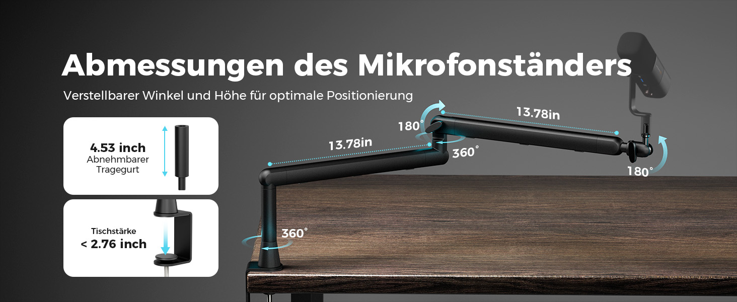 Підставка для мікрофона NearStream ST20 з поворотним кріпленням 360°, регульована висота та адаптер 3/8-5/8 - для подкастів, стрімінгу, геймінгу, офісу