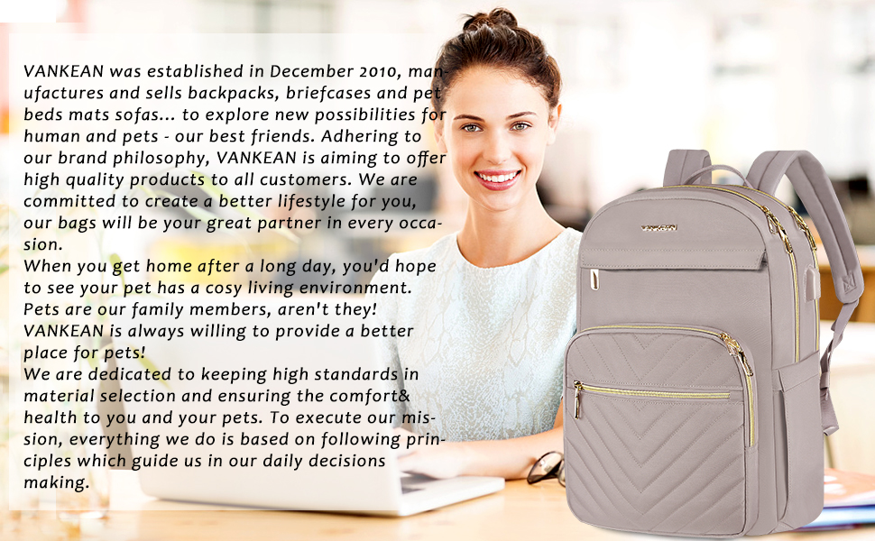 Рюкзак для ноутбука 15.6 дюймів Vankean, водонепроникний, з USB-портом для зарядки, чорний/рожевий, для жінок та чоловіків, для роботи, навчання, подорожей та кемпінгу