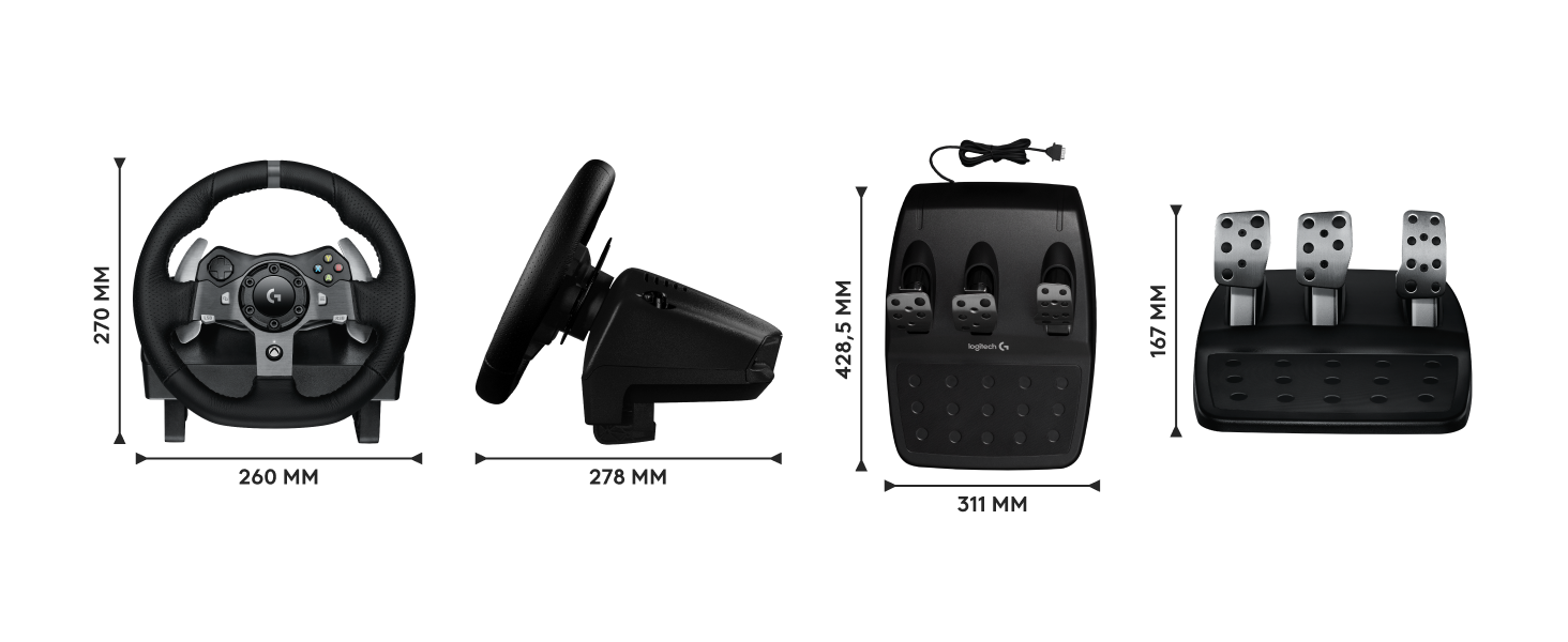Руль Logitech G920 Driving Force для Xbox Series X|S, Xbox One, PC, Mac. Двомоторний Force Feedback, 900° кут повороту, регульовані педалі, UK-штекер.