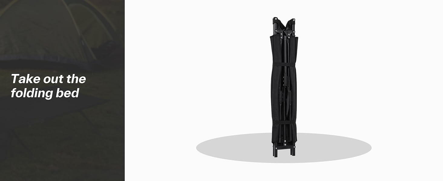 Розкладне ліжко Sportneer для кемпінгу та відпочинку на природі, 199x73 см, чорне