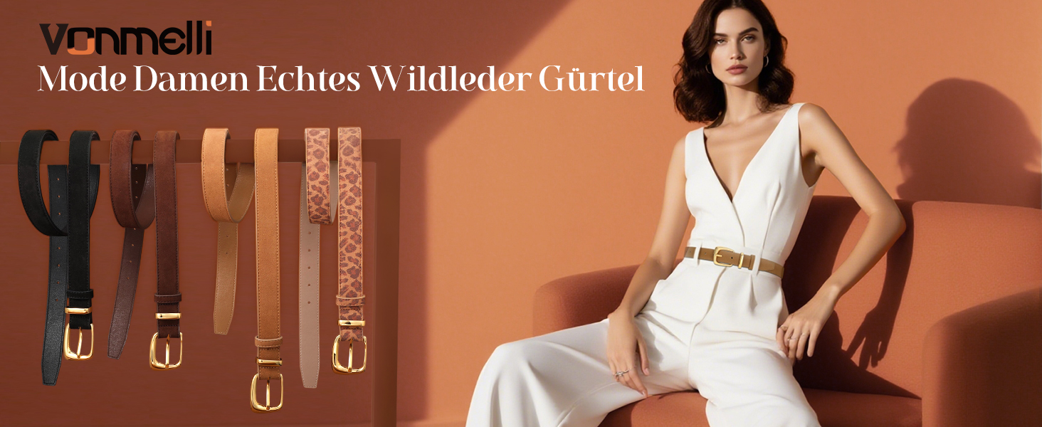 Жіночий шкіряний ремінь VONMELLI вінтажний замшевий, регульований для суконь, джинсів, костюмів з модною золотою пряжкою, колір хакі, розмір талії 66-77 см