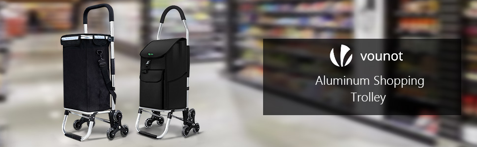 Тролей для покупок Vounot з алюмінію, для підйому сходами, складаний, з 6 колесами та відділенням для охолодження, водовідштовхувальний, 58L, чорний