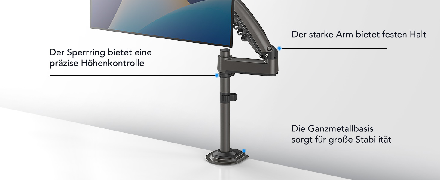 Кріплення для монітора HUANUO 13-32 дюймів, гнучкий кронштейн для LCD/LED екрану, газ-амортизатор, поворот 360°, VESA 75/100, вантажопідйомність 2-9 кг