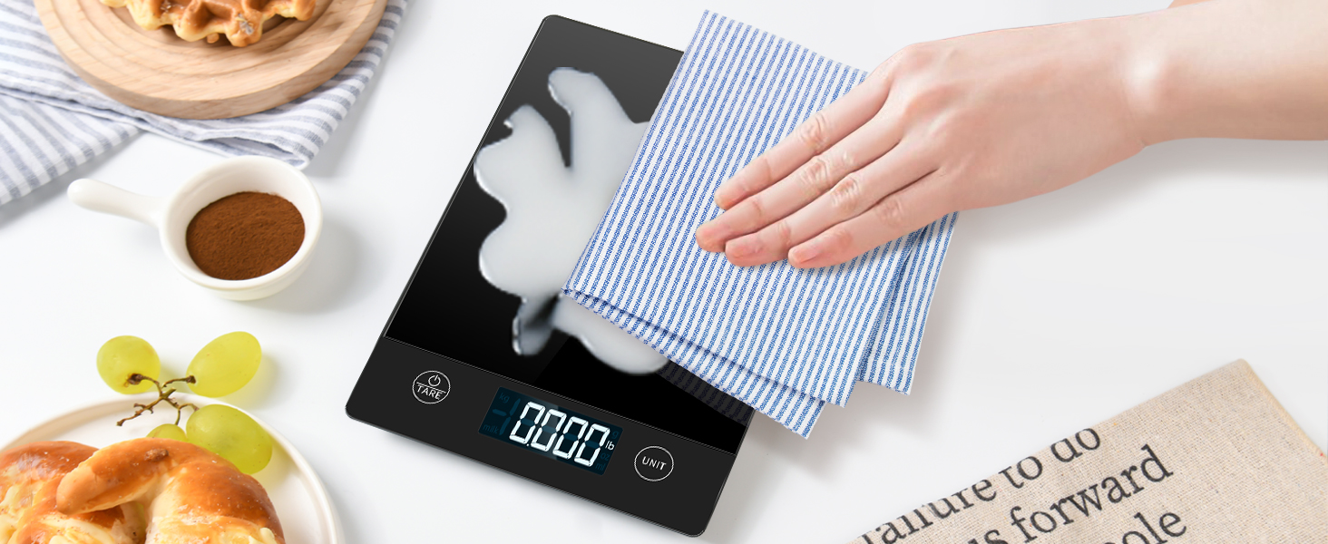 Цифрова кухонна вага з нахиленим дисплеєм, скло, точна 1г, функція тарування, водонепроникна 10кг, сенсорний екран, з батарейками - чорний