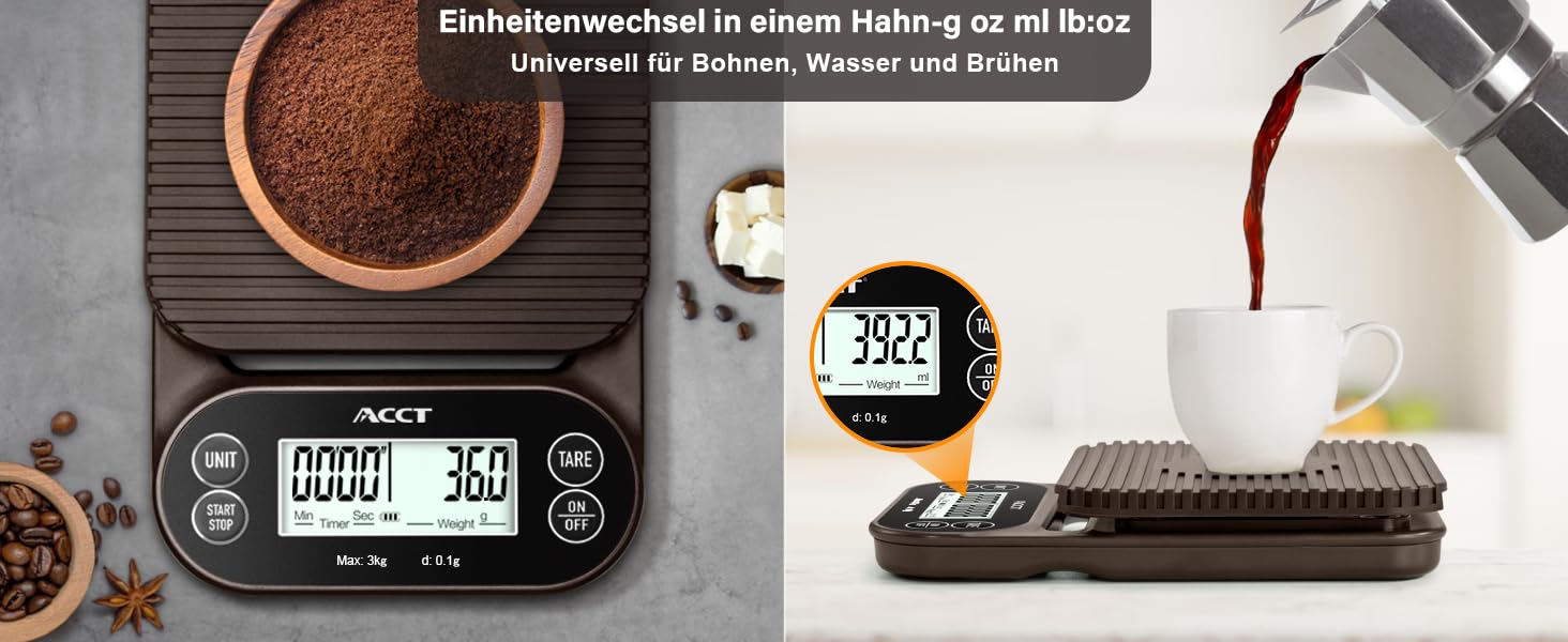 Ваги для кави ACCT з таймером – 3 кг/0,1 г, для приготування еспресо та альтернативного заварювання, 4 одиниці, високоточні ваги з антиковзним покриттям