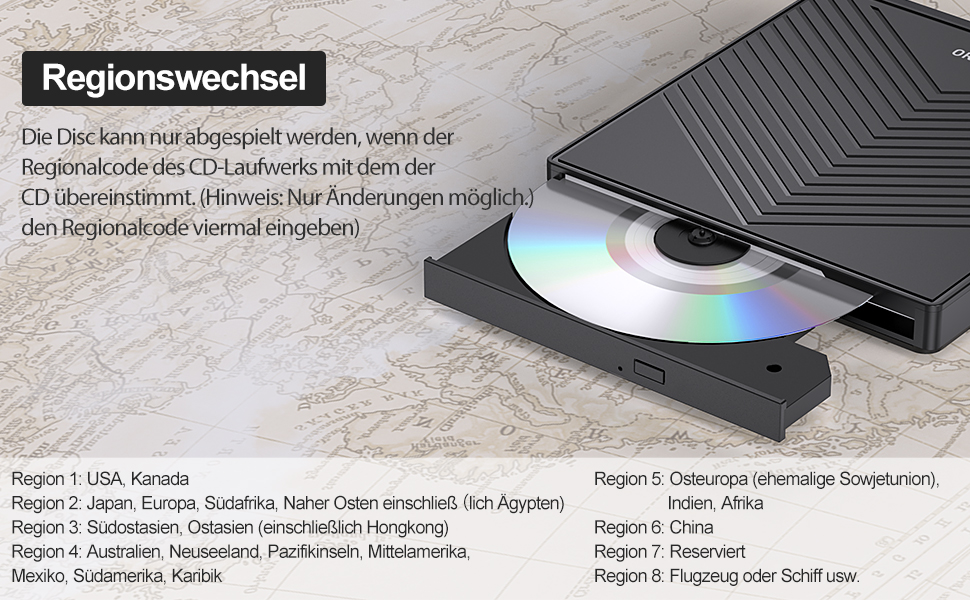 Зовнішній DVD-накопичувач ORIGBELIE з 4 USB та 2 TF/SD слотами, ультратонкий CD/DVD-привід (записувач та рідер) для ноутбука, PC, Mac, Windows 11/10/8/7, Linux