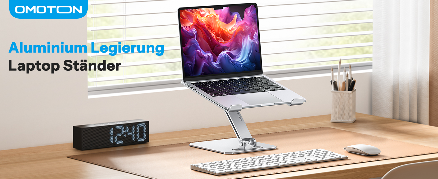 Підставка для ноутбука OMOTON, алюміній, регульована висота, ергономічна, складна, для MacBook Pro/Air (11-16 дюймів), срібна