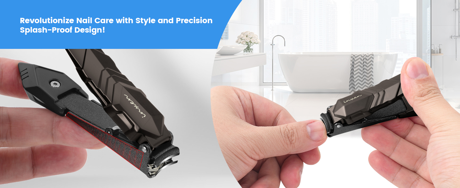 Професійний кусачок для нігтів з контейнером для збору, кусачки для нігтів рук та ніг, гострі кусачки з нержавіючої сталі, великі кусачки для нігтів, кусачки 2 в 1, кусачки для нігтів для чоловіків та жінок (великі, чорні, 8,9x2 см)