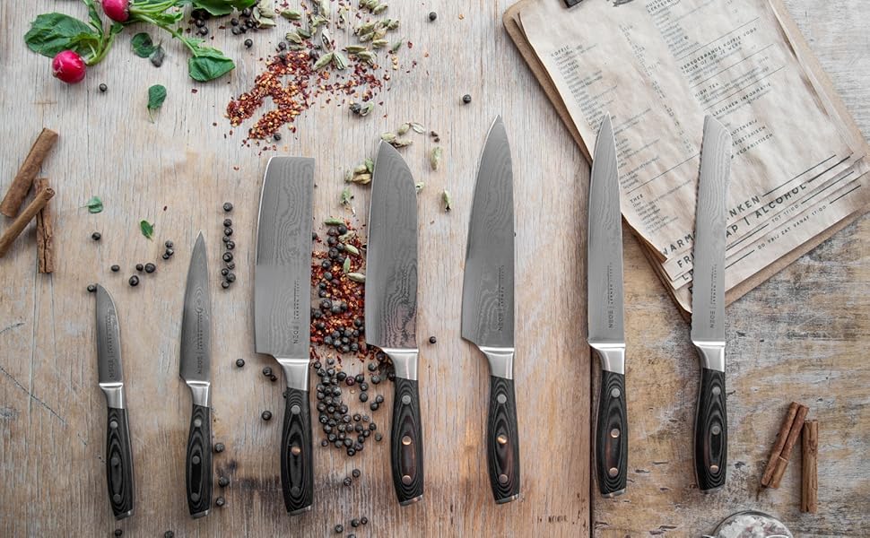 Японський ніж Santoku Eden Classic Damast 18 см з нержавіючої сталі Damast для кухні