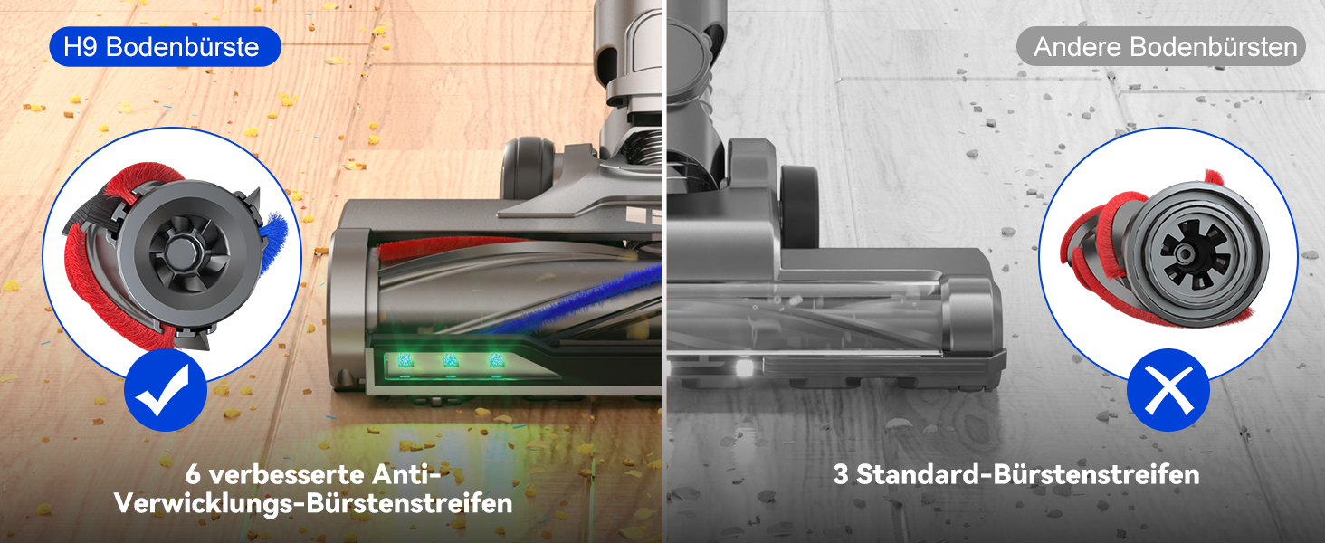 Бездротовий акумуляторний пилосос H9 58000Pa/650W з LED-екраном та турбощіткою для тварин, килимів та твердих підлог (блакитний)