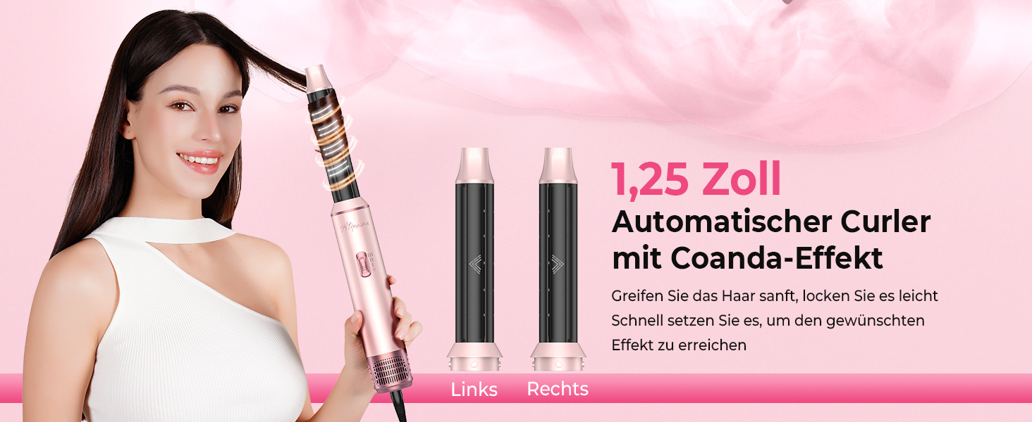 Мультистайлер для волосся 5 в 1 Atopskins Air Styler 1000W: фен-щітка, вирівнювач та плойка для сушіння, завивки та гладкого волосся, колір Creamrosa