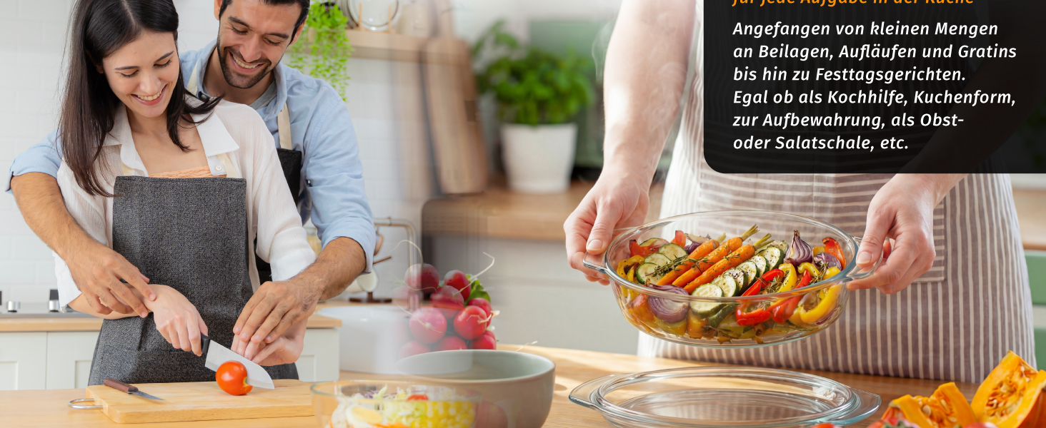 Набір форм для запікання Arendo з кришкою та ручками (3 шт.) – Borosilikatglas – 1000мл, 1500мл, 2000мл – для духовки, мікрохвильовки, BPA-free, скляні контейнери