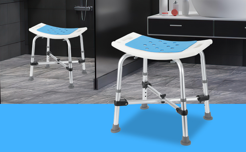 Ansobea Shower Stool for Seniors, Bath Stool, 7-Level Height Adjustable, 41-56 cm, Shower Chair with U-Shaped Hygiene Cutout, Bathroom Stool, Stable for the Shower (Type 5 Reinforced Space)