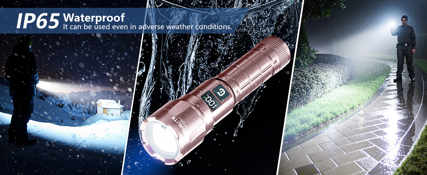 LED ліхтарик Gearlite, 6000 люмен, тактичний, з регулюванням фокусу, 3 режими, водонепроникний IP65, для кемпінгу, риболовлі, надзвичайних ситуацій, походів (рожевий)