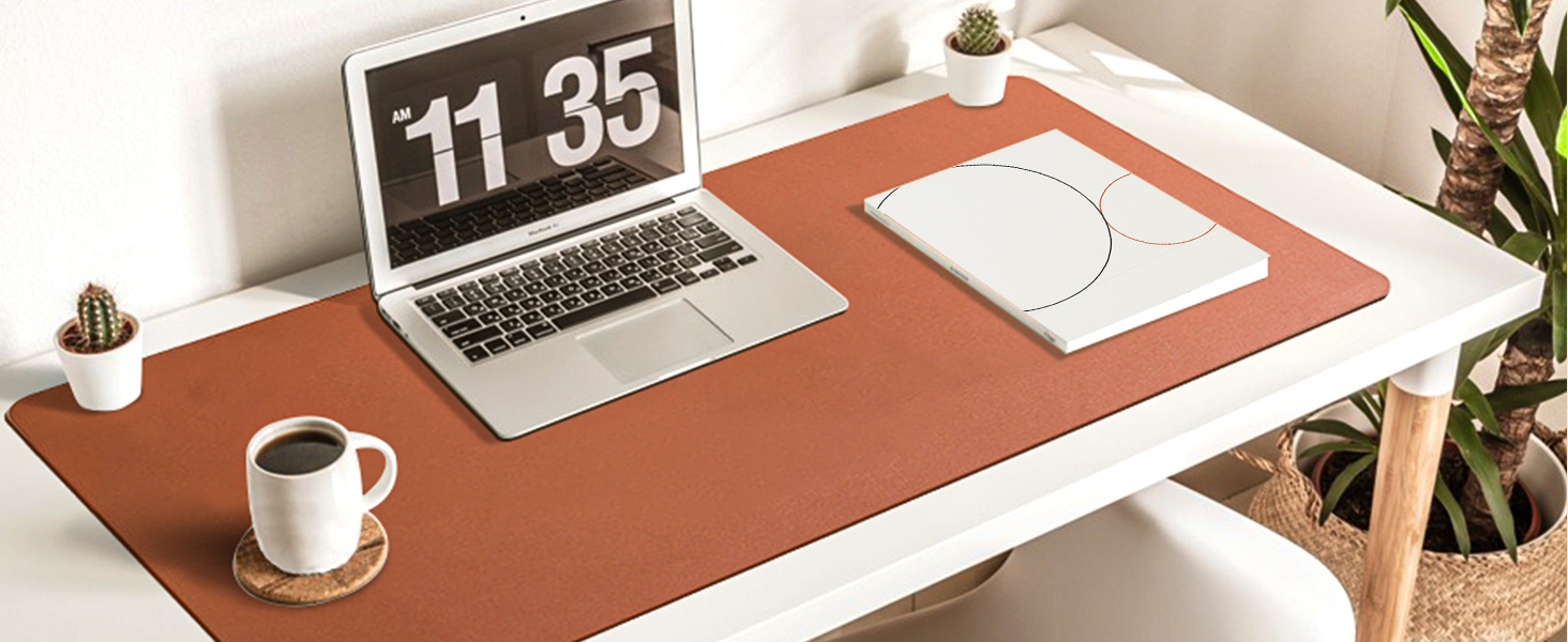 Підкладка на стіл шкіряна велика двостороння водонепроникна Robbenbraun 120x60 см для письма та малювання коричнева