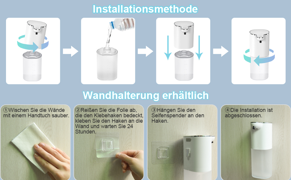 Автоматичний дозатор мила 400 мл з кріпленням на стіну, 4 рівня, IPX5, електричний, для кухні та ванної кімнати, білий