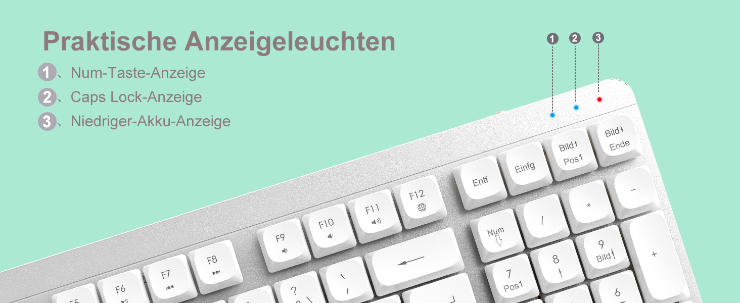 Механічна клавіатура та миша Leadsail FA98 бездротові, QWERTZ, 98 клавіш, низькопрофільний червоний перемикач, 1600 DPI, для Windows/MacOS/PC/Laptop (срібло)