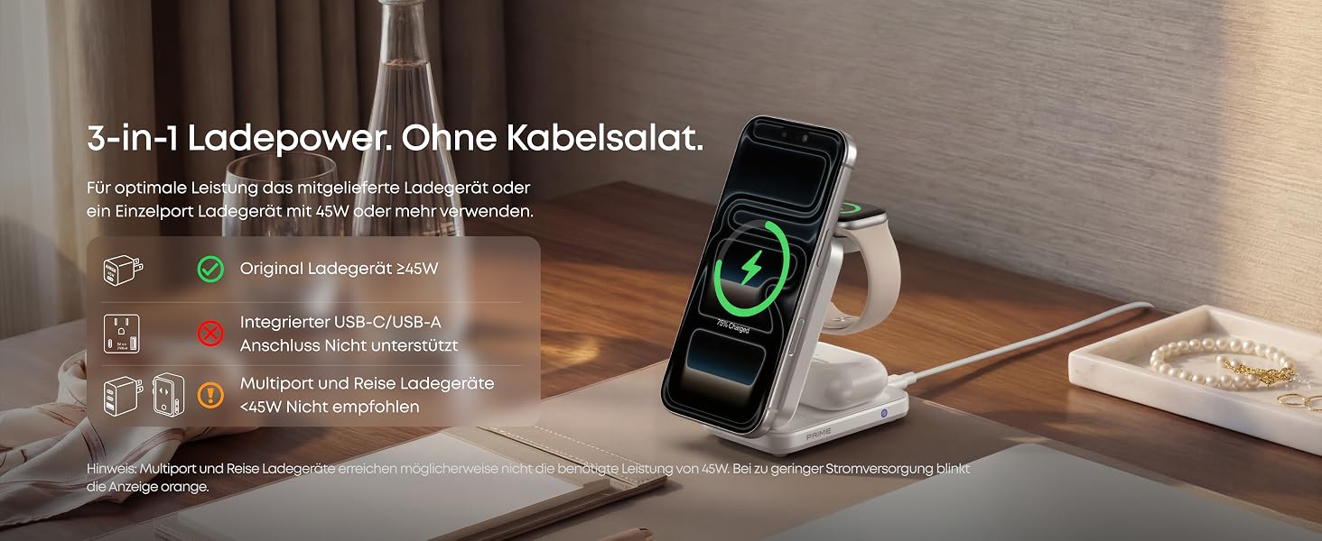 Зарядна станція Anker Prime 3-in-1 Qi2 25W з системою охолодження AirCool, бездротовий зарядний пристрій (білий)